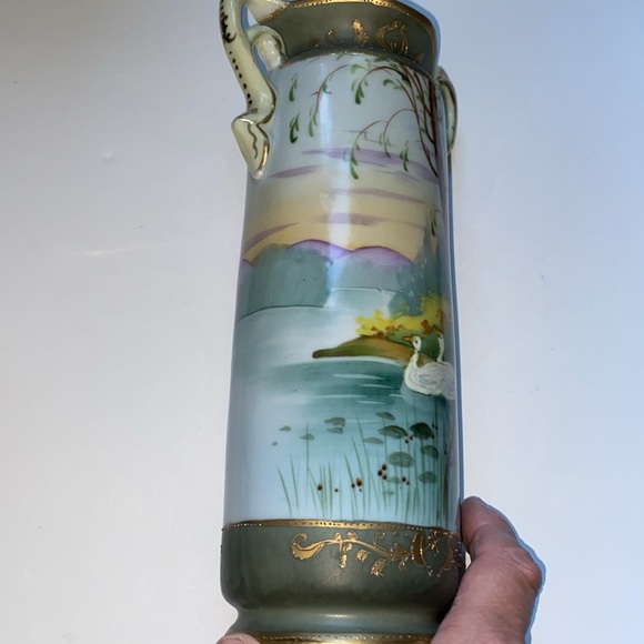 Antique I & E Co Hand painted with moriage 12 inch tall vase - Picture 2 of 11